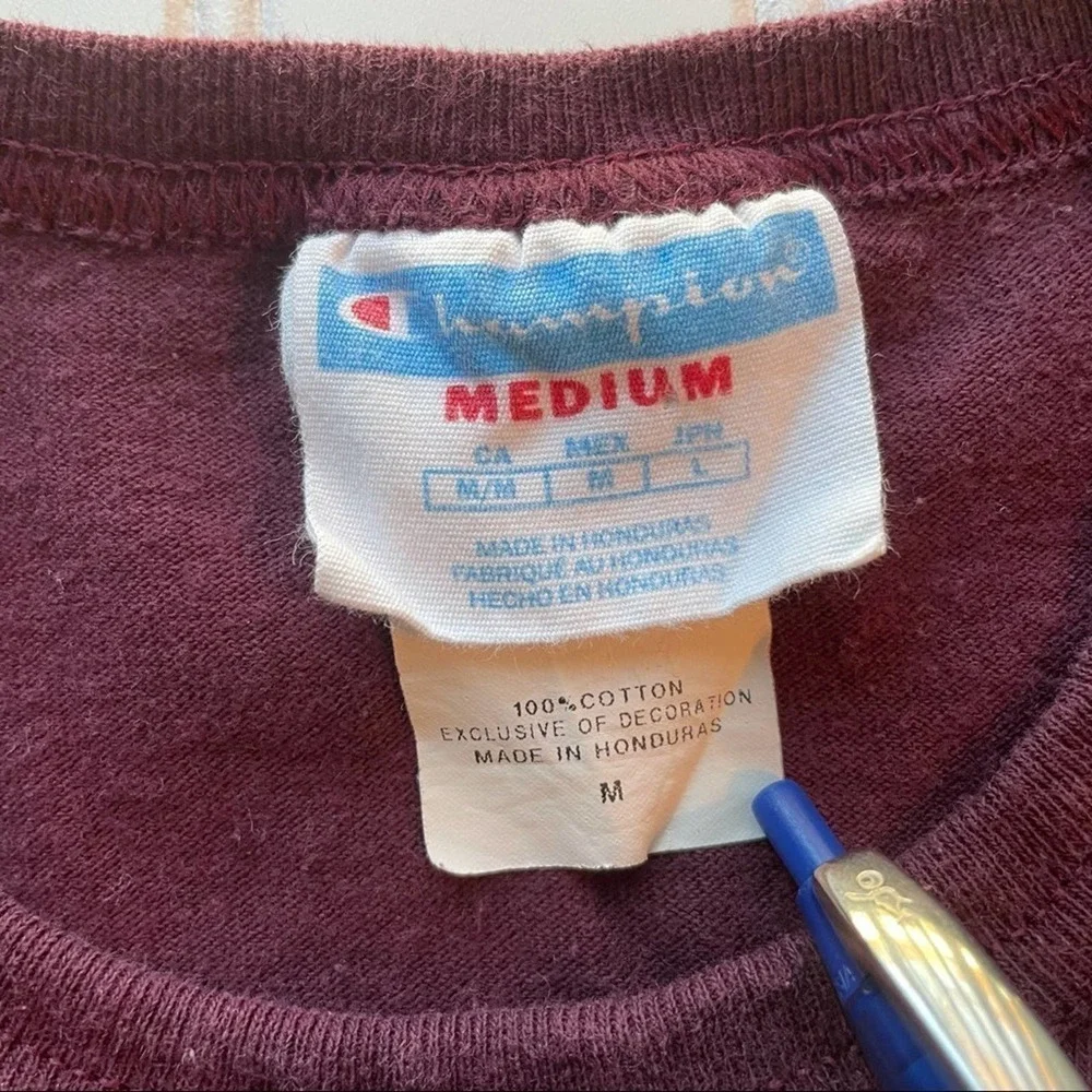 Vintage Champion Tee T-shirt Heritage Big Logo Burgundy Size Medium Streetwear - Picture 4 of 10